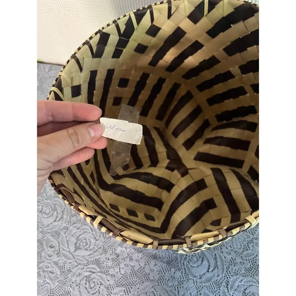 Vietnam Woven Basket Two Tone Black Cream Geometric Handmade Decor Storage